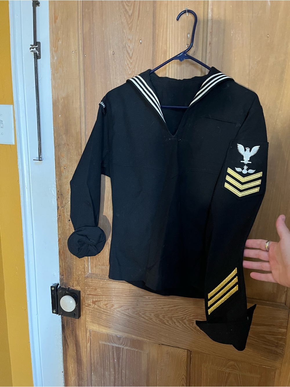 Men's Black Sailor-Style Shirt with Chevron & Eagle Patches
